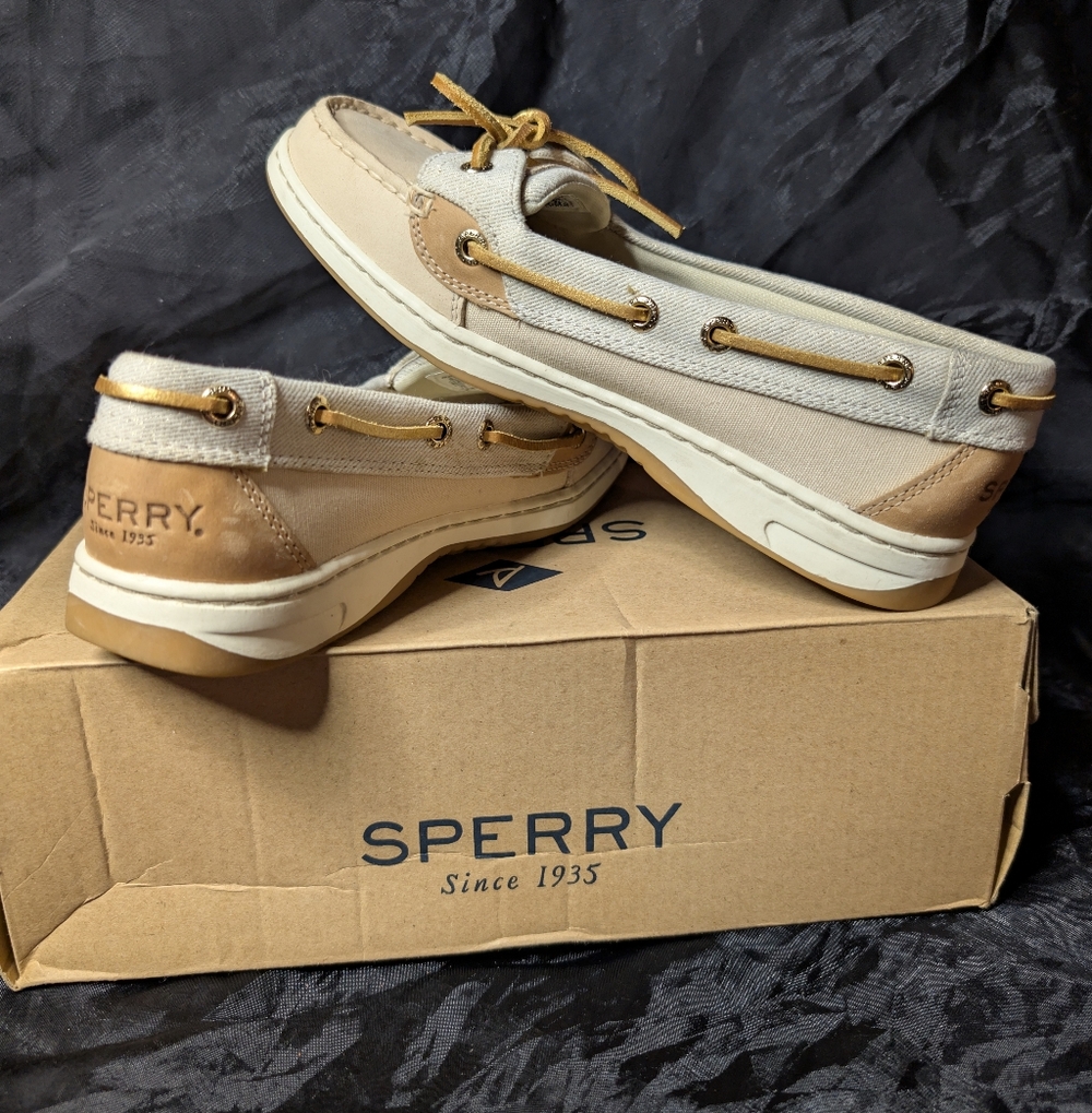 Sperry Cream and Tan Boat Shoes